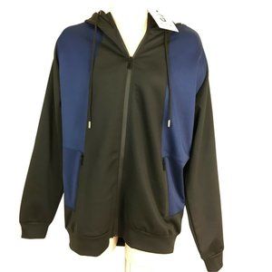 NWT Mens Gingtto XL Blue & Black Athletic Activewear Jacket Hooded Zippered